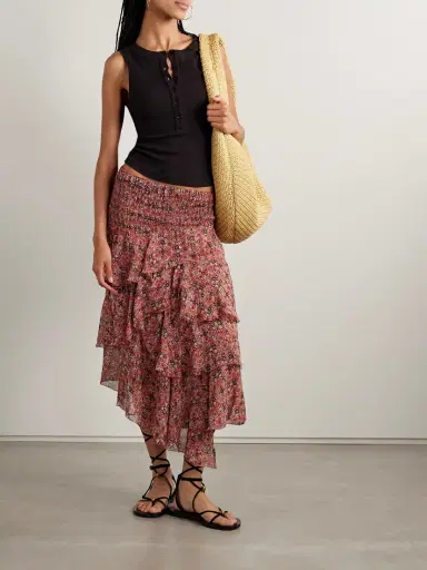 Marant Étoile Brigitte Asymmetric Tiered Ruffled Printed Georgette Skirt | Thumbnail 2 Marant Étoile Brigitte Asymmetric Tiered Ruffled Printed Georgette Skirt | Thumbnail 2
