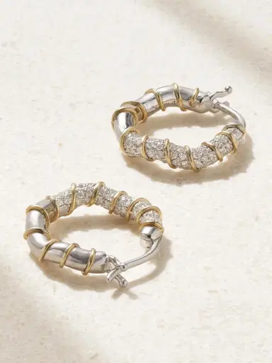Yvonne Léon 18-karat White And Yellow Gold Diamond Hoop Earrings | Thumbnail 3 Yvonne Léon 18-karat White And Yellow Gold Diamond Hoop Earrings | Thumbnail 3