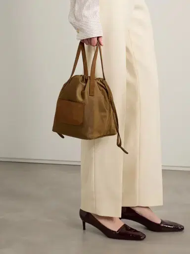 Khaite Rory Suede-trimmed Shell Bucket Bag | Thumbnail 2 Khaite Rory Suede-trimmed Shell Bucket Bag | Thumbnail 2
