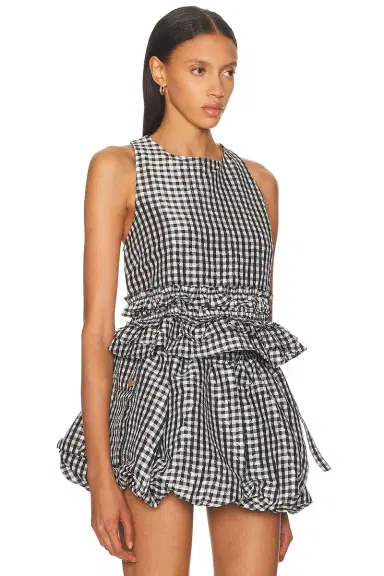 Ganni Check Open Back Frill Top | Thumbnail 2 Ganni Check Open Back Frill Top | Thumbnail 2