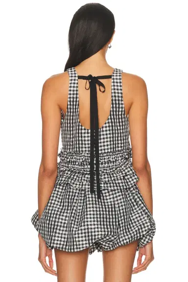 Ganni Check Open Back Frill Top | Thumbnail 3 Ganni Check Open Back Frill Top | Thumbnail 3