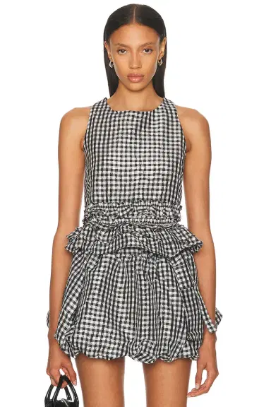 Ganni Check Open Back Frill Top | Thumbnail 1 Ganni Check Open Back Frill Top | Thumbnail 1