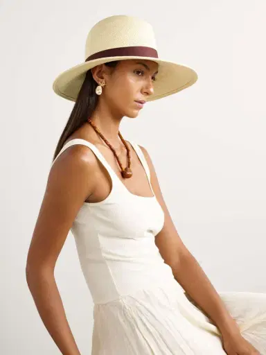 Gigi Burris Requiem Embellished Cotton Sateen-trimmed Straw Fedora | Thumbnail 2 Gigi Burris Requiem Embellished Cotton Sateen-trimmed Straw Fedora | Thumbnail 2
