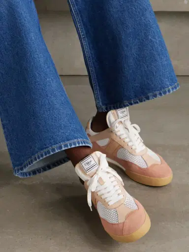 Chloé Kick Leather And Suede-trimmed Mesh Sneakers | Thumbnail 2 Chloé Kick Leather And Suede-trimmed Mesh Sneakers | Thumbnail 2