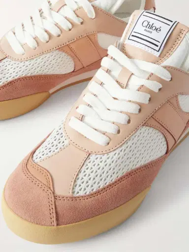Chloé Kick Leather And Suede-trimmed Mesh Sneakers | Thumbnail 4 Chloé Kick Leather And Suede-trimmed Mesh Sneakers | Thumbnail 4
