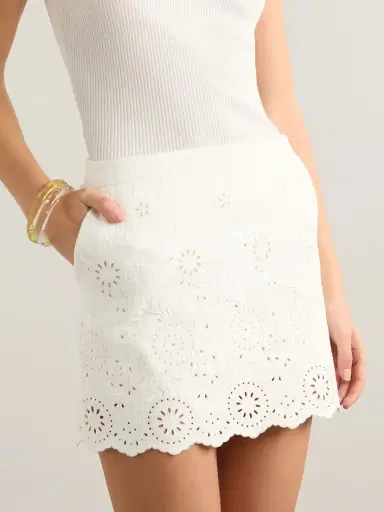 Chloé Scalloped Quilted Broderie Anglaise Cotton-blend Mini Skirt | Thumbnail 3 Chloé Scalloped Quilted Broderie Anglaise Cotton-blend Mini Skirt | Thumbnail 3