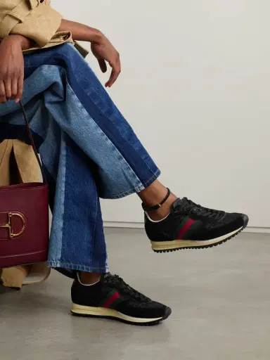 Gucci Re-motion Webbing And Leather-trimmed Suede And Canvas-jacquard Sneakers | Thumbnail 2 Gucci Re-motion Webbing And Leather-trimmed Suede And Canvas-jacquard Sneakers | Thumbnail 2
