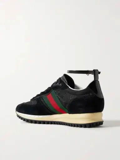 Gucci Re-motion Webbing And Leather-trimmed Suede And Canvas-jacquard Sneakers | Thumbnail 3 Gucci Re-motion Webbing And Leather-trimmed Suede And Canvas-jacquard Sneakers | Thumbnail 3