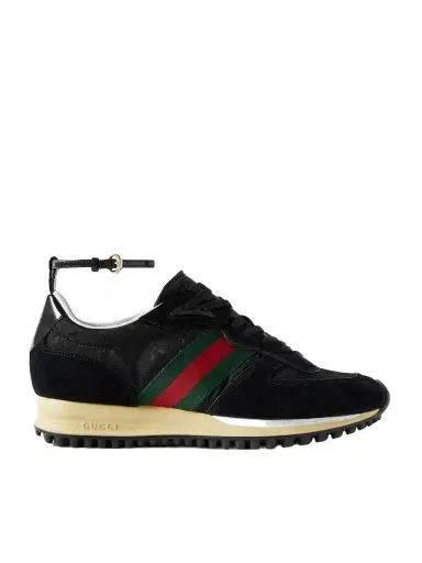 Gucci Re-motion Webbing And Leather-trimmed Suede And Canvas-jacquard Sneakers | Thumbnail 1 Gucci Re-motion Webbing And Leather-trimmed Suede And Canvas-jacquard Sneakers | Thumbnail 1