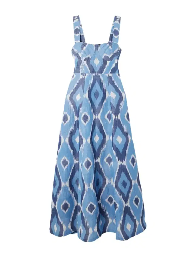 Emporio Sirenuse Azzurra Open-back Printed Hemp And Cotton-blend Maxi Dress