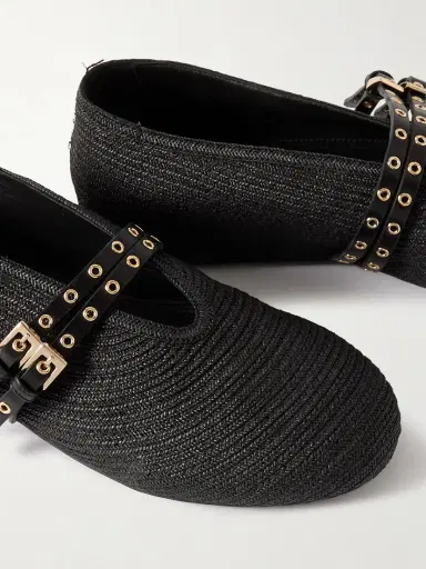 Alaïa Leather-trimmed Raffia Ballet Flats | Thumbnail 4 Alaïa Leather-trimmed Raffia Ballet Flats | Thumbnail 4