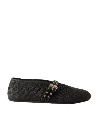 Alaïa Leather-trimmed Raffia Ballet Flats | Thumbnail 1 Alaïa Leather-trimmed Raffia Ballet Flats | Thumbnail 1