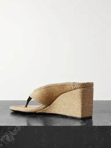 Alaïa Leather-trimmed Woven Raffia Wedge Sandals | Thumbnail 3 Alaïa Leather-trimmed Woven Raffia Wedge Sandals | Thumbnail 3