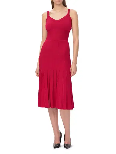 Hervé Léger Women's The Rosa Pleated Rib-Knit Fit & Flare Midi-Dress - Hibiscus | Thumbnail 3 Hervé Léger Women's The Rosa Pleated Rib-Knit Fit & Flare Midi-Dress - Hibiscus | Thumbnail 3