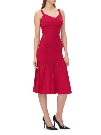 Hervé Léger Women's The Rosa Pleated Rib-Knit Fit & Flare Midi-Dress - Hibiscus | Thumbnail 4 Hervé Léger Women's The Rosa Pleated Rib-Knit Fit & Flare Midi-Dress - Hibiscus | Thumbnail 4