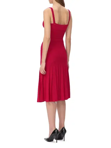 Hervé Léger Women's The Rosa Pleated Rib-Knit Fit & Flare Midi-Dress - Hibiscus | Thumbnail 5 Hervé Léger Women's The Rosa Pleated Rib-Knit Fit & Flare Midi-Dress - Hibiscus | Thumbnail 5