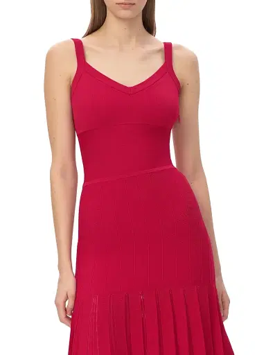 Hervé Léger Women's The Rosa Pleated Rib-Knit Fit & Flare Midi-Dress - Hibiscus | Thumbnail 7 Hervé Léger Women's The Rosa Pleated Rib-Knit Fit & Flare Midi-Dress - Hibiscus | Thumbnail 7