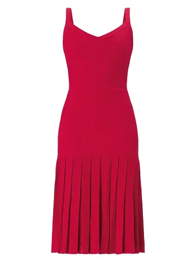 Hervé Léger Women's The Rosa Pleated Rib-Knit Fit & Flare Midi-Dress - Hibiscus | Thumbnail 1 Hervé Léger Women's The Rosa Pleated Rib-Knit Fit & Flare Midi-Dress - Hibiscus | Thumbnail 1