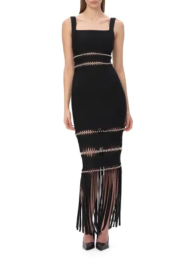 Hervé Léger Women's The Ines Bead-Embellished Fringed Gown - Black - Size XS | Thumbnail 4 Hervé Léger Women's The Ines Bead-Embellished Fringed Gown - Black - Size XS | Thumbnail 4