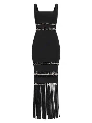 Hervé Léger Women's The Ines Bead-Embellished Fringed Gown - Black - Size XS | Thumbnail 1 Hervé Léger Women's The Ines Bead-Embellished Fringed Gown - Black - Size XS | Thumbnail 1