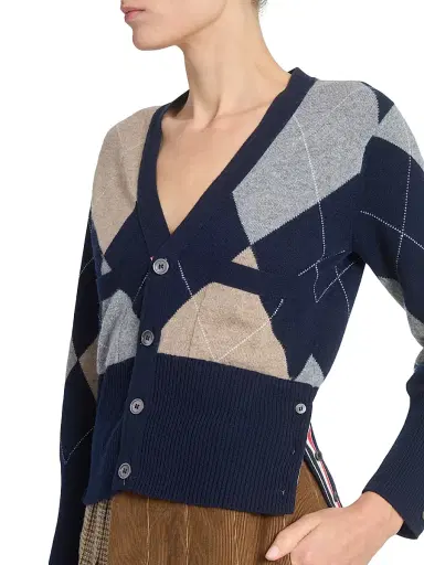 Thom Browne Women's Argyle V-Neck Cashmere Cardigan - Navy | Thumbnail 6 Thom Browne Women's Argyle V-Neck Cashmere Cardigan - Navy | Thumbnail 6