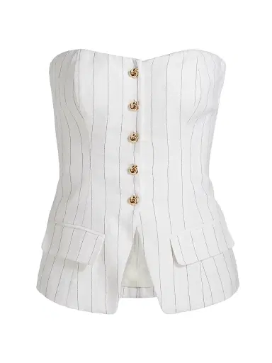 Generation Love Women's Quinn Pinstripe Linen-Blend Strapless Vest | Thumbnail 1 Generation Love Women's Quinn Pinstripe Linen-Blend Strapless Vest | Thumbnail 1