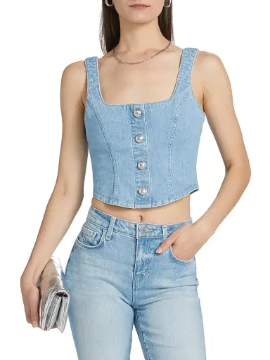 L'AGENCE Women's Saga Denim Button-Front Tank - Olvera | Thumbnail 3 L'AGENCE Women's Saga Denim Button-Front Tank - Olvera | Thumbnail 3