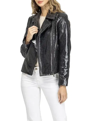 Gorski Women's Metis Suede Python Printed Moto Zip Jacket - Anthracite - Size Large | Thumbnail 3 Gorski Women's Metis Suede Python Printed Moto Zip Jacket - Anthracite - Size Large | Thumbnail 3