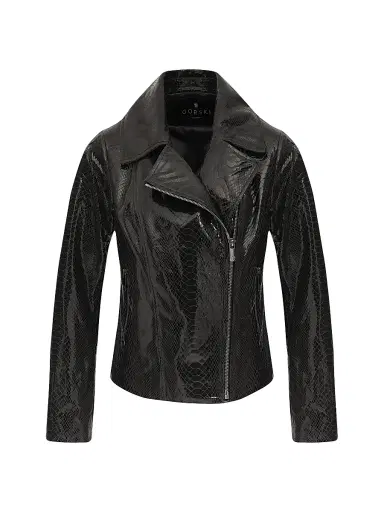 Gorski Women's Metis Suede Python Printed Moto Zip Jacket - Anthracite - Size Large | Thumbnail 1 Gorski Women's Metis Suede Python Printed Moto Zip Jacket - Anthracite - Size Large | Thumbnail 1