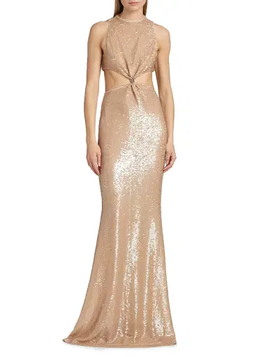 Et Ochs Women's Tashi Sequined Cut-Out Gown - Beige | Thumbnail 3 Et Ochs Women's Tashi Sequined Cut-Out Gown - Beige | Thumbnail 3