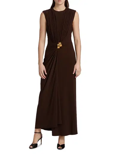 Brandon Maxwell Women's The Serena Cinched Knit Jesery Maxi Dress - Espresso Gold | Thumbnail 2 Brandon Maxwell Women's The Serena Cinched Knit Jesery Maxi Dress - Espresso Gold | Thumbnail 2