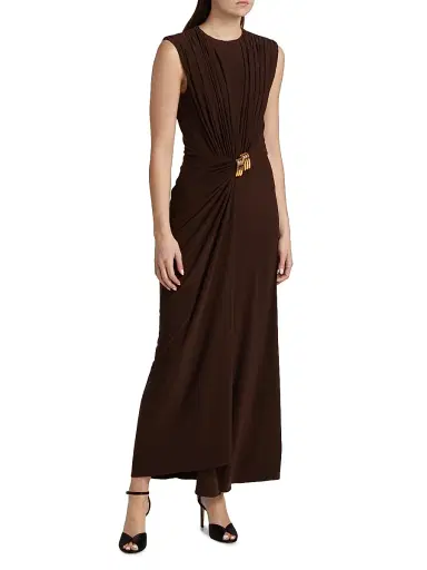 Brandon Maxwell Women's The Serena Cinched Knit Jesery Maxi Dress - Espresso Gold | Thumbnail 3 Brandon Maxwell Women's The Serena Cinched Knit Jesery Maxi Dress - Espresso Gold | Thumbnail 3