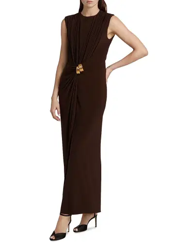 Brandon Maxwell Women's The Serena Cinched Knit Jesery Maxi Dress - Espresso Gold | Thumbnail 4 Brandon Maxwell Women's The Serena Cinched Knit Jesery Maxi Dress - Espresso Gold | Thumbnail 4