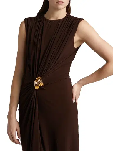 Brandon Maxwell Women's The Serena Cinched Knit Jesery Maxi Dress - Espresso Gold | Thumbnail 6 Brandon Maxwell Women's The Serena Cinched Knit Jesery Maxi Dress - Espresso Gold | Thumbnail 6