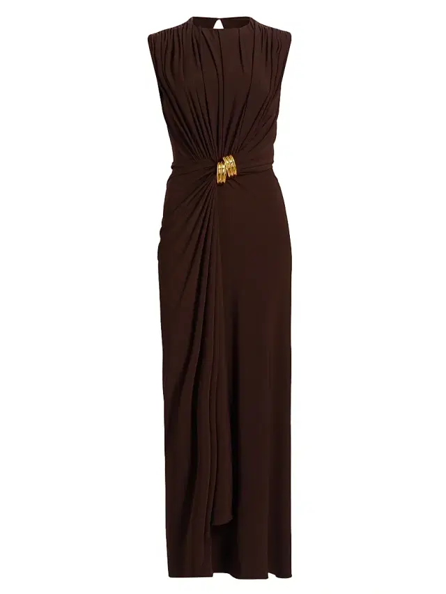 Brandon Maxwell Women's The Serena Cinched Knit Jesery Maxi Dress - Espresso Gold