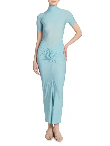 Alaïa Women's Draped Body-Con Maxi Dress - Bleu Ocean | Thumbnail 2 Alaïa Women's Draped Body-Con Maxi Dress - Bleu Ocean | Thumbnail 2