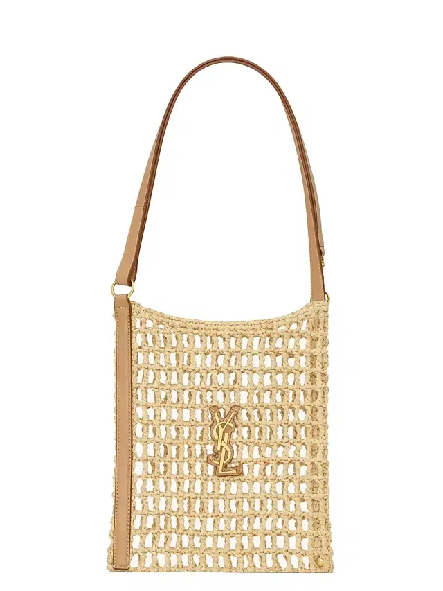 Saint Laurent Women's Mini Oxalis Shoulder Bag in Raffia - Natural And Vintage Brown Gold