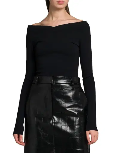 Stella McCartney Women's Compact Knit Off-the-Shoulder Top - Black | Thumbnail 3 Stella McCartney Women's Compact Knit Off-the-Shoulder Top - Black | Thumbnail 3
