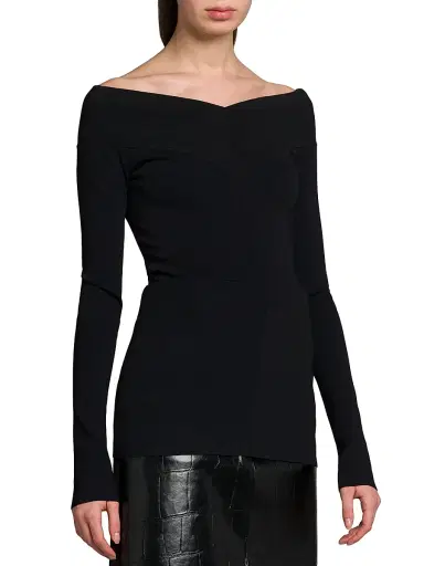 Stella McCartney Women's Compact Knit Off-the-Shoulder Top - Black | Thumbnail 4 Stella McCartney Women's Compact Knit Off-the-Shoulder Top - Black | Thumbnail 4