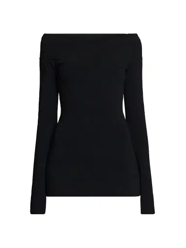 Stella McCartney Women's Compact Knit Off-the-Shoulder Top - Black | Thumbnail 1 Stella McCartney Women's Compact Knit Off-the-Shoulder Top - Black | Thumbnail 1