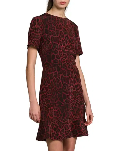 Stella McCartney Women's Iconic Leopard Silk Crewneck Minidress - Berry | Thumbnail 4 Stella McCartney Women's Iconic Leopard Silk Crewneck Minidress - Berry | Thumbnail 4