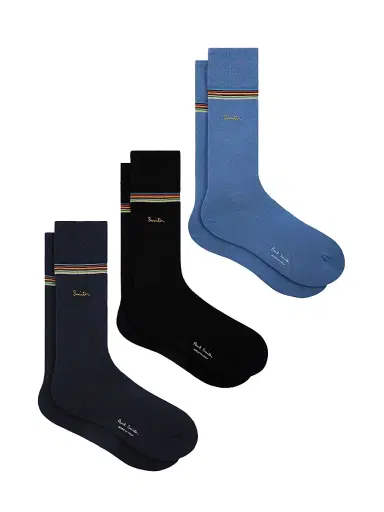 Paul Smith Men's Striped Cuff Logo Crew Socks 3-Pack | Thumbnail 1 Paul Smith Men's Striped Cuff Logo Crew Socks 3-Pack | Thumbnail 1