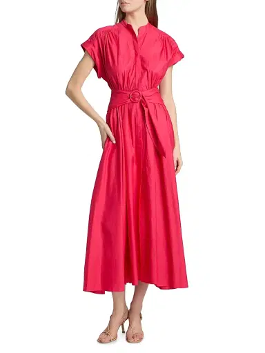 Saloni Women's Neesha Stretch-Cotton Self-Tie Maxi Dress - Cherry Pink - Size 6 | Thumbnail 3 Saloni Women's Neesha Stretch-Cotton Self-Tie Maxi Dress - Cherry Pink - Size 6 | Thumbnail 3