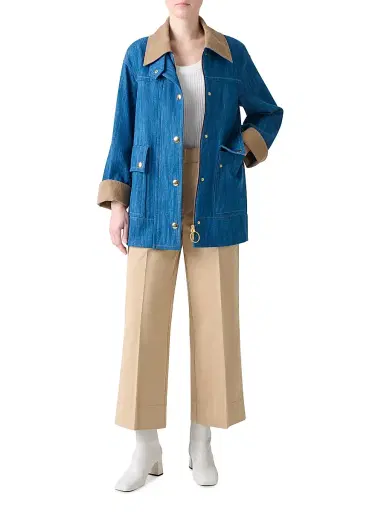 Akris punto Women's Corduroy-Trimmed Denim Jacket - Medium Blue Denim - Size 2 | Thumbnail 2 Akris punto Women's Corduroy-Trimmed Denim Jacket - Medium Blue Denim - Size 2 | Thumbnail 2