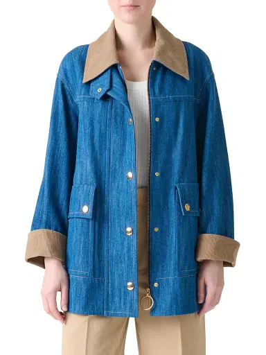 Akris punto Women's Corduroy-Trimmed Denim Jacket - Medium Blue Denim - Size 2 | Thumbnail 3 Akris punto Women's Corduroy-Trimmed Denim Jacket - Medium Blue Denim - Size 2 | Thumbnail 3