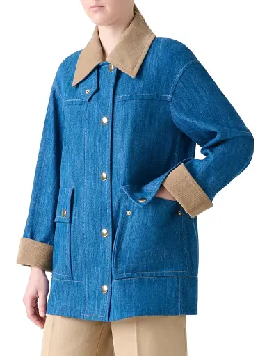 Akris punto Women's Corduroy-Trimmed Denim Jacket - Medium Blue Denim - Size 2 | Thumbnail 4 Akris punto Women's Corduroy-Trimmed Denim Jacket - Medium Blue Denim - Size 2 | Thumbnail 4