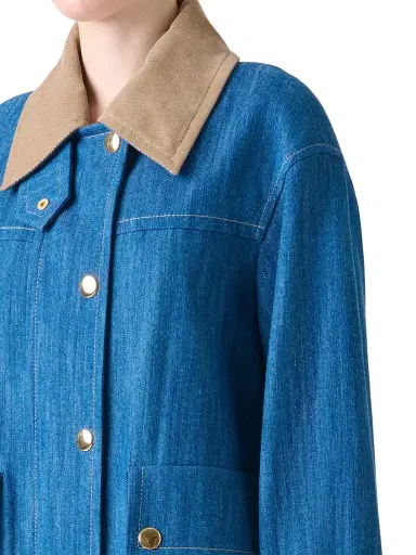 Akris punto Women's Corduroy-Trimmed Denim Jacket - Medium Blue Denim - Size 2 | Thumbnail 6 Akris punto Women's Corduroy-Trimmed Denim Jacket - Medium Blue Denim - Size 2 | Thumbnail 6