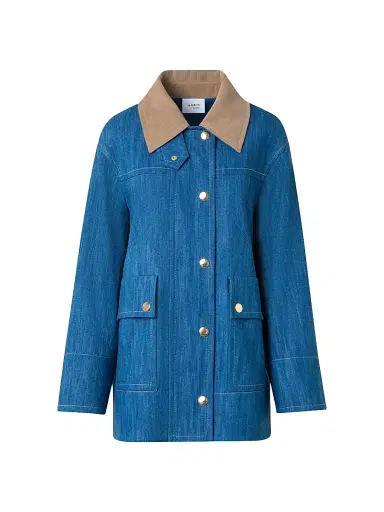 Akris punto Women's Corduroy-Trimmed Denim Jacket - Medium Blue Denim - Size 2 | Thumbnail 1 Akris punto Women's Corduroy-Trimmed Denim Jacket - Medium Blue Denim - Size 2 | Thumbnail 1