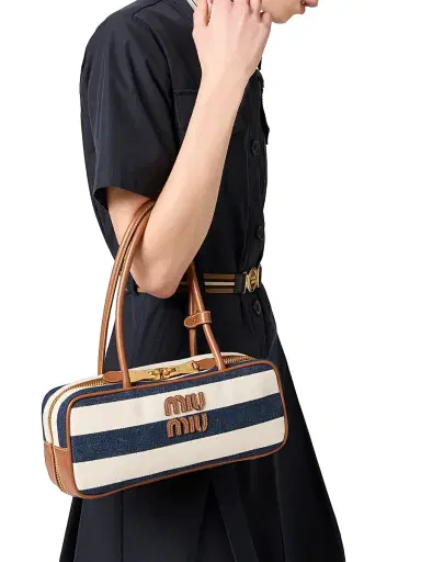 Miu Miu Women's Beau Canvas and Leather Top Handle Bag - Blue White | Thumbnail 2 Miu Miu Women's Beau Canvas and Leather Top Handle Bag - Blue White | Thumbnail 2
