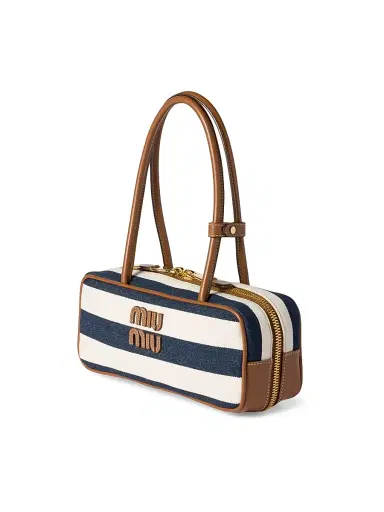 Miu Miu Women's Beau Canvas and Leather Top Handle Bag - Blue White | Thumbnail 3 Miu Miu Women's Beau Canvas and Leather Top Handle Bag - Blue White | Thumbnail 3
